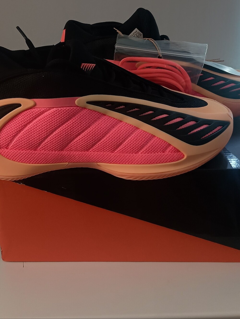 adidas Kids Pink and Peach Sneakers with Black Sole Accents